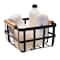 Simplify Small Square Black Metal Basket with Bamboo Handles